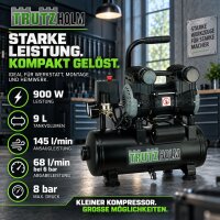 TRUTZHOLM Flüsterkompressor 9L Compact – 900 W, 145 l/min, ölfrei, 8 bar, 16,9 kg
