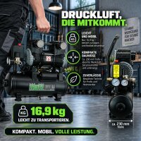 TRUTZHOLM Flüsterkompressor 9L Compact – 900 W, 145 l/min, ölfrei, 8 bar, 16,9 kg