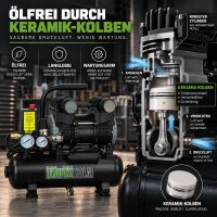 TRUTZHOLM Flüsterkompressor 9L Compact – 900 W, 145 l/min, ölfrei, 8 bar, 16,9 kg