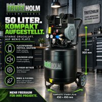 TRUTZHOLM Flüsterkompressor 50L Space Saver – 1500 W, 246 l/min, ölfrei, 8 bar