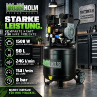 TRUTZHOLM Flüsterkompressor 50L Space Saver – 1500 W, 246 l/min, ölfrei, 8 bar