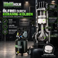 TRUTZHOLM Flüsterkompressor 50L Space Saver – 1500 W, 246 l/min, ölfrei, 8 bar