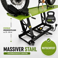 Motorradhebebühne hydraulisch 450 kg Extra-Breit 68 cm Parallelhub Montagerampe Heber in grün