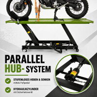 Motorradhebebühne hydraulisch 450 kg Extra-Breit 68 cm Parallelhub Montagerampe Heber in grün