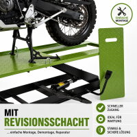 Motorradhebebühne hydraulisch 450 kg Extra-Breit 68 cm Parallelhub Montagerampe Heber in grün