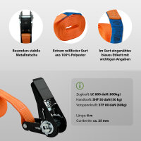 10x Spanngurt mit Ratsche 6m einteilig 800kg 0,8t orange