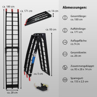 TRUTZHOLM 1 x Auffahrrampe klappbar 180 cm Traglast 340 kg Alu schwarz Riffelstab Verladerampe