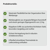 Werkzeugkiste 48x24x21 cm Kunststoff Griffe klappbar aus Stahl Werkzeugkasten Toolbox Organizer leer