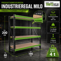 Industrieregal Milo 200x190x60 cm steckbar, erweiterbar 4 Ebenen 4 Tonnen Schwerlastregal Lagerregal