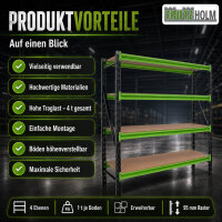 Industrieregal Milo 200x190x60 cm steckbar, erweiterbar 4 Ebenen 4 Tonnen Schwerlastregal Lagerregal