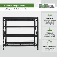 Schwerlastregal Enno 180x190x60 cm 3200 kg aus Stahl Stecksystem 4 Gitterböden Lagerregal Pickregal