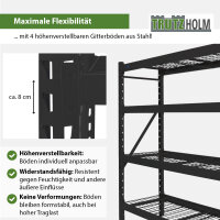 Schwerlastregal Enno 180x190x60 cm 3200 kg aus Stahl Stecksystem 4 Gitterböden Lagerregal Pickregal