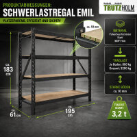 Schwerlastregal Emil 180x190x60 cm 3200 kg aus Stahl Stecksystem 4 Fachböden Pickregal Lagerregal