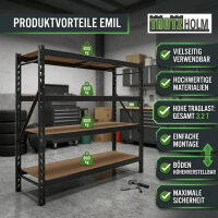 Schwerlastregal Emil 180x190x60 cm 3200 kg aus Stahl Stecksystem 4 Fachböden Pickregal Lagerregal