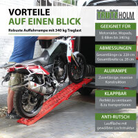 TRUTZHOLM 1x Auffahrrampe klappbar 228 cm Traglast 340 kg Alu gelocht Rampe Motorradrampe rot