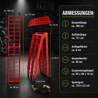 TRUTZHOLM 1x Auffahrrampe klappbar 180 cm Traglast 340 kg Alu Riffelstab Verladerampe in rot