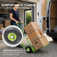 Sackkarre klappbar mit 2 Plattformen 200 kg Tragkraft grün Stahlrohrrahmen Paketsackkarre