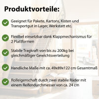 Sackkarre klappbar mit 2 Plattformen 200 kg Tragkraft grün Stahlrohrrahmen Paketsackkarre