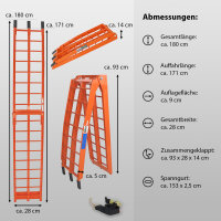 TRUTZHOLM 2 x Auffahrrampe klappbar 180 cm Traglast 680 kg Alu orange geriffelte Einzelstäbe Verladerampe