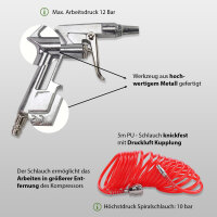 Druckluft Set Reifenfüller Ausblaspistole Farbspritzpistole Sprühpistole Spiralschlauch Düsen 13 tlg. Druckluftzubehör