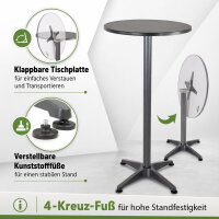 Stehtisch 2in1 Bistrotisch Alu klappbar höhenverstellbar 70/115 cm Ø 60 cm Partytisch Anthrazit