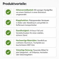 Stehtisch 2in1 Bistrotisch Alu klappbar höhenverstellbar 70/115 cm Ø 60 cm Partytisch Anthrazit