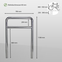 2 x Fahrradanlehnbügel 118 x 78 cm Edelstahl Ø 60 mm Einbetonieren Fahrradständer Parker Typ H