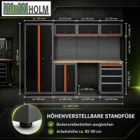 Werkstattwand 13-tlg. modulares Werkstattschranksystem aus Stahl mit Holzarbeitsplatte in orange
