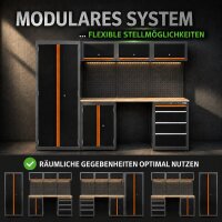 Werkstattwand 13-tlg. modulares Werkstattschranksystem aus Stahl mit Holzarbeitsplatte in orange