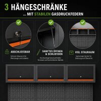 Werkstattwand 13-tlg. modulares Werkstattschranksystem aus Stahl mit Holzarbeitsplatte in orange