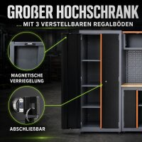 Werkstattwand 13-tlg. modulares Werkstattschranksystem aus Stahl mit Holzarbeitsplatte in orange