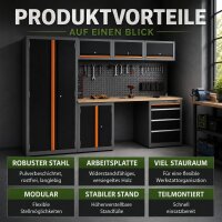 Werkstattwand 13-tlg. modulares Werkstattschranksystem aus Stahl mit Holzarbeitsplatte in orange