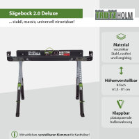 Sägebock 2.0 DELUXE 9-fach höhenverstellbar Klappbock aus Stahl Traglast 650 kg Arbeitsbock Werkbock