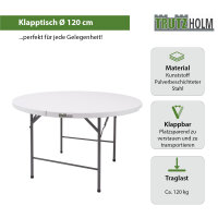 Klapptisch rund Ø 120 cm Höhe 74 cm Kunststoff / Stahl pulverbeschichtet Campingtisch Partytisch