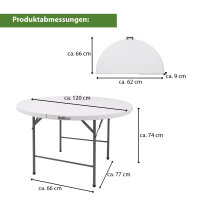 Klapptisch rund Ø 120 cm Höhe 74 cm Kunststoff / Stahl pulverbeschichtet Campingtisch Partytisch
