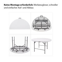 Klapptisch rund Ø 120 cm Höhe 74 cm Kunststoff / Stahl pulverbeschichtet Campingtisch Partytisch