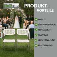 2x Klappstuhl 150 kg ergonomische Sitzform Gartenstuhl wetterfest Campingstuhl Balkonstuhl in weiß