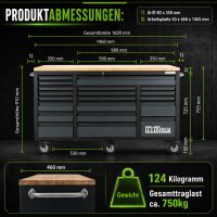 Werkstattwagen Deluxe XXL Anthrazit unbestückt 160 x 91 cm 20 Schubladen Werkbank Sideboard