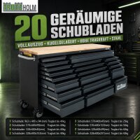 Werkstattwagen Deluxe XXL Anthrazit unbestückt 160 x 91 cm 20 Schubladen Werkbank Sideboard
