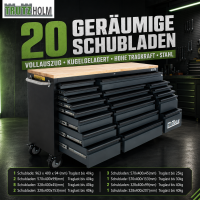 Werkstattwagen Deluxe XXL Anthrazit unbestückt 160 x 91 cm 20 Schubladen Werkbank Sideboard