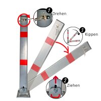 4x Absperrpfosten eckig Parkplatzsperre Sperrpfosten klappbar Standfuß