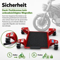 Rangierhilfe für Motorrad mit Ständer rot 54x19 cm Last bis 250kg Rollwagen Rangierplatte