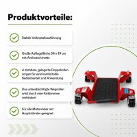 Rangierhilfe für Motorrad mit Ständer rot 54x19 cm Last bis 250kg Rollwagen Rangierplatte