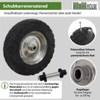 Schubkarrenrad pannensicher Vollgummi 4.80/4.00-8 grau/schwarz + Achse Ersatzrad Reifen PU