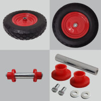 Schubkarrenrad pannensicher Vollgummi 4.80/4.00-8 rot/schwarz + Achse Ersatzrad Reifen PU