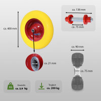 Schubkarrenrad Vollgummi 4.00-8 / 4.80 mit Achse 200 Kg Ersatzrad Schubkarre PU