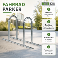 5 x Fahrradanlehnbügel 140 x 88 cm Stahl feuerverzinkt Ø 50 mm grau freistehend Fahrradständer Parker Typ U