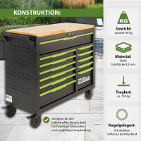 Werkstattwagen Star XL unbestückt 103 x 112 cm Stahl schwarz/grün 12 Schubladen Hartholzplatte