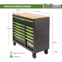 Werkstattwagen Star XL unbestückt 103 x 112 cm Stahl schwarz/grün 12 Schubladen Hartholzplatte