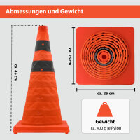 4x Pylon faltbar 45 cm Leitkegel Warnkegel Verkehrskegel Sicherheitskegel reflektierend